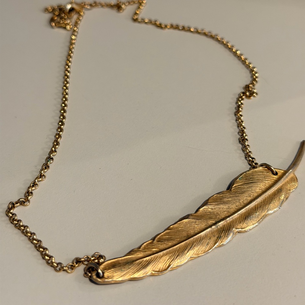 Gold Feather Pendant Necklace - Picture 9 of 9